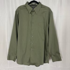 Arrow XXL Fitted Wrinkle-Free Sateen Dress Shirt 18 34/35 Olive Green Mens